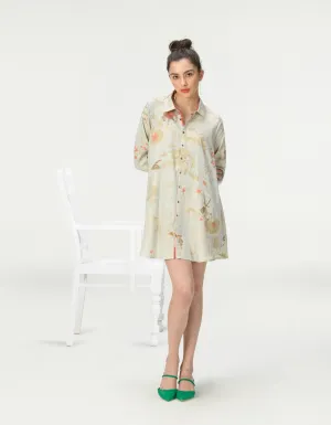Oversized Shirt Cotton Silk Check Ice Blue