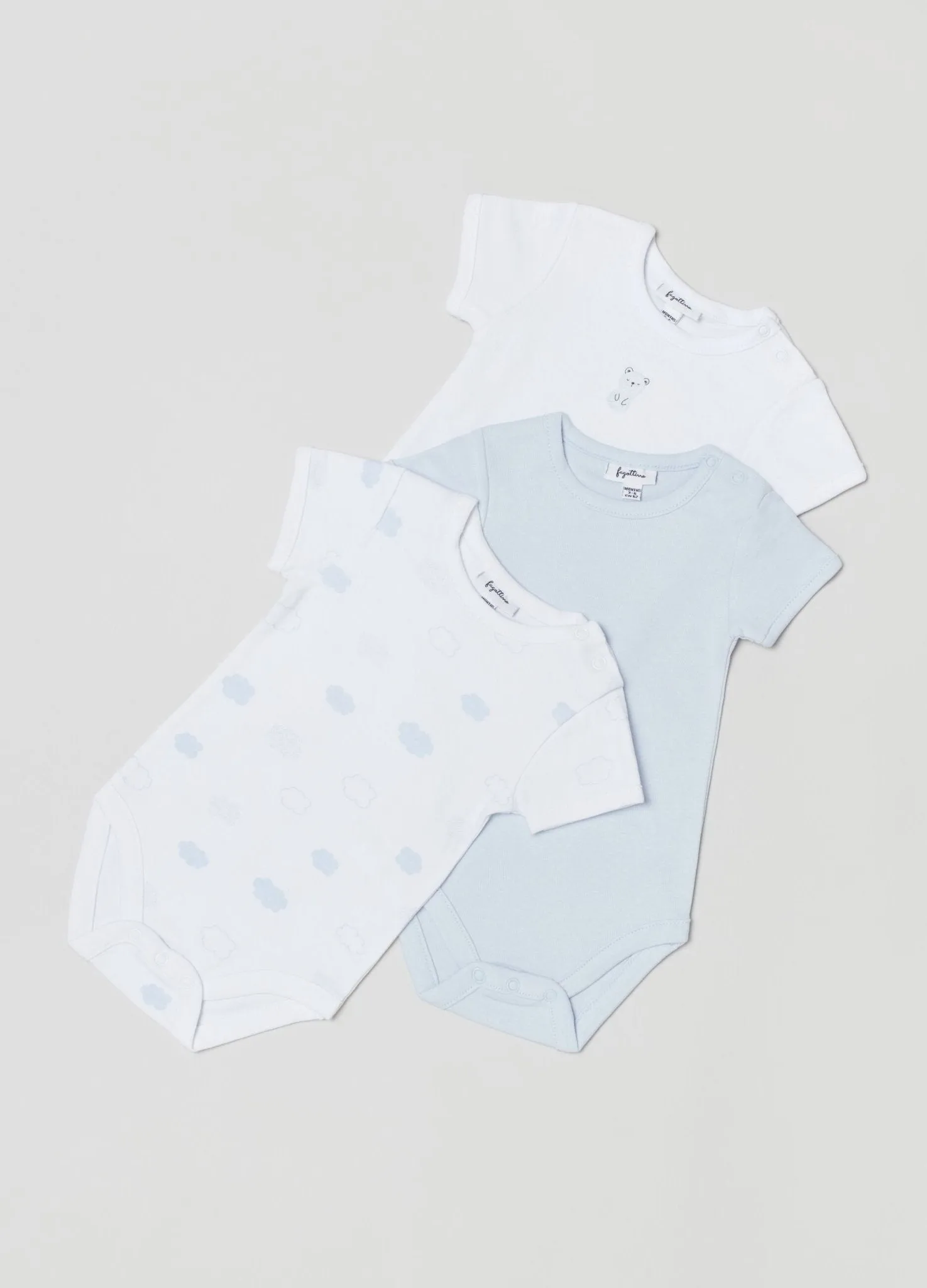 OVS Three-pack Cotton Bodysuits With Clouds Print