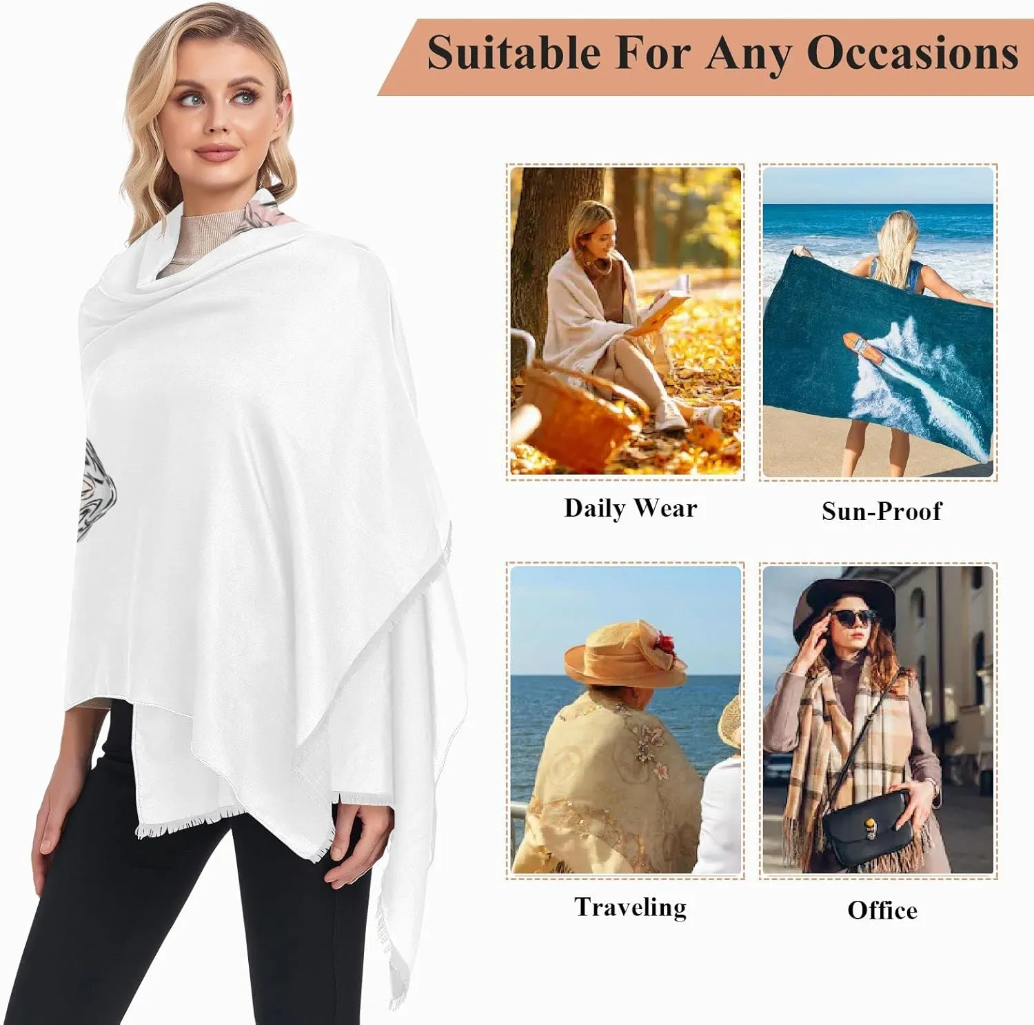 Oyihfvs Woman Long Linen Silk Scarf Soft Head Wrap Silk Shawl Stole Soft Neckerchief
