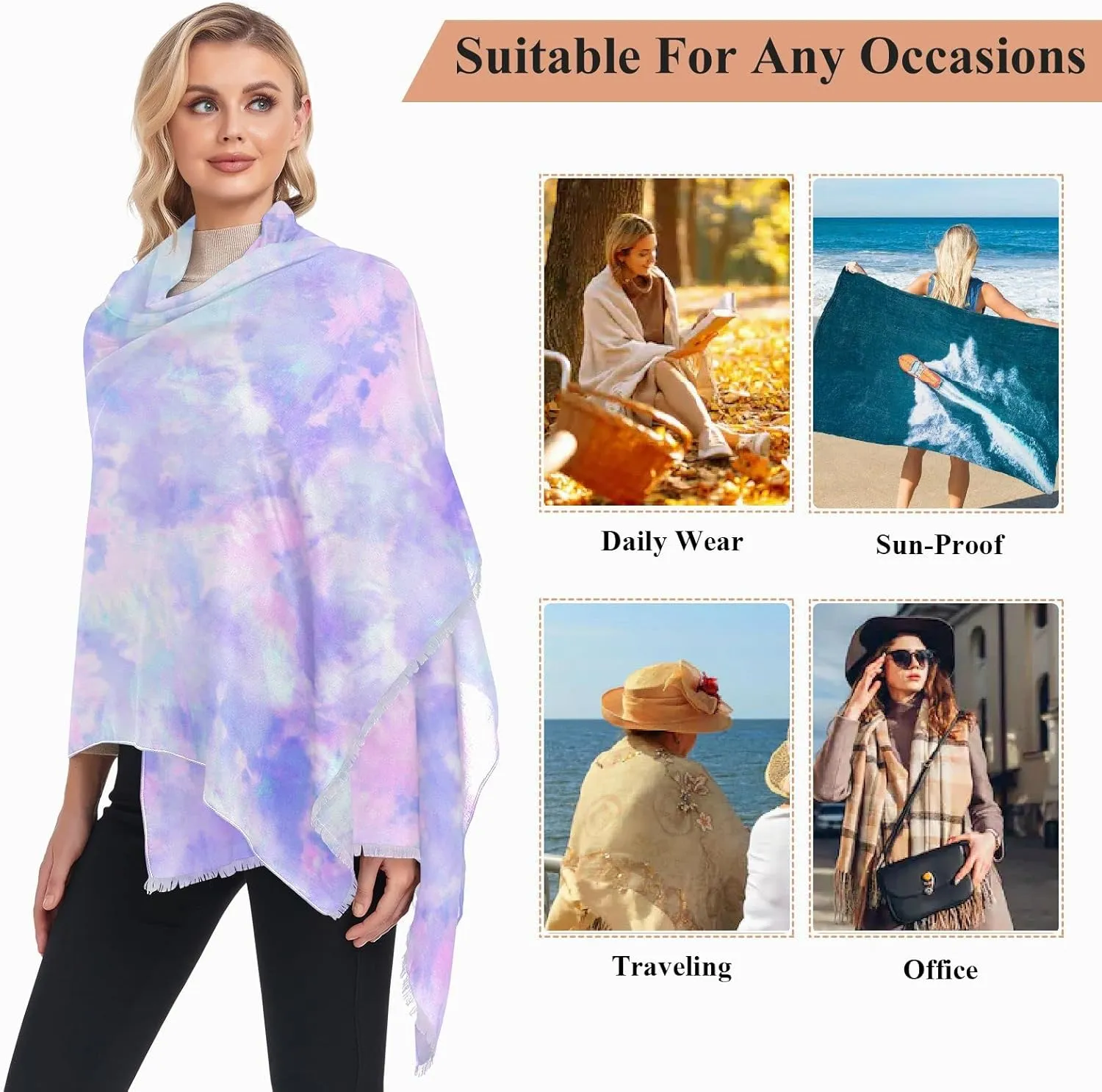 Oyihfvs Woman Long Linen Silk Scarf Soft Head Wrap Silk Shawl Stole Soft Neckerchief