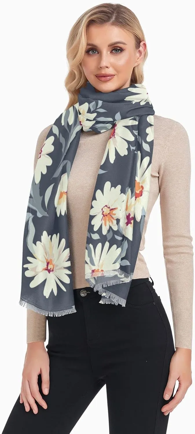 Oyihfvs Woman Long Linen Silk Scarf Soft Head Wrap Silk Shawl Stole Soft Neckerchief