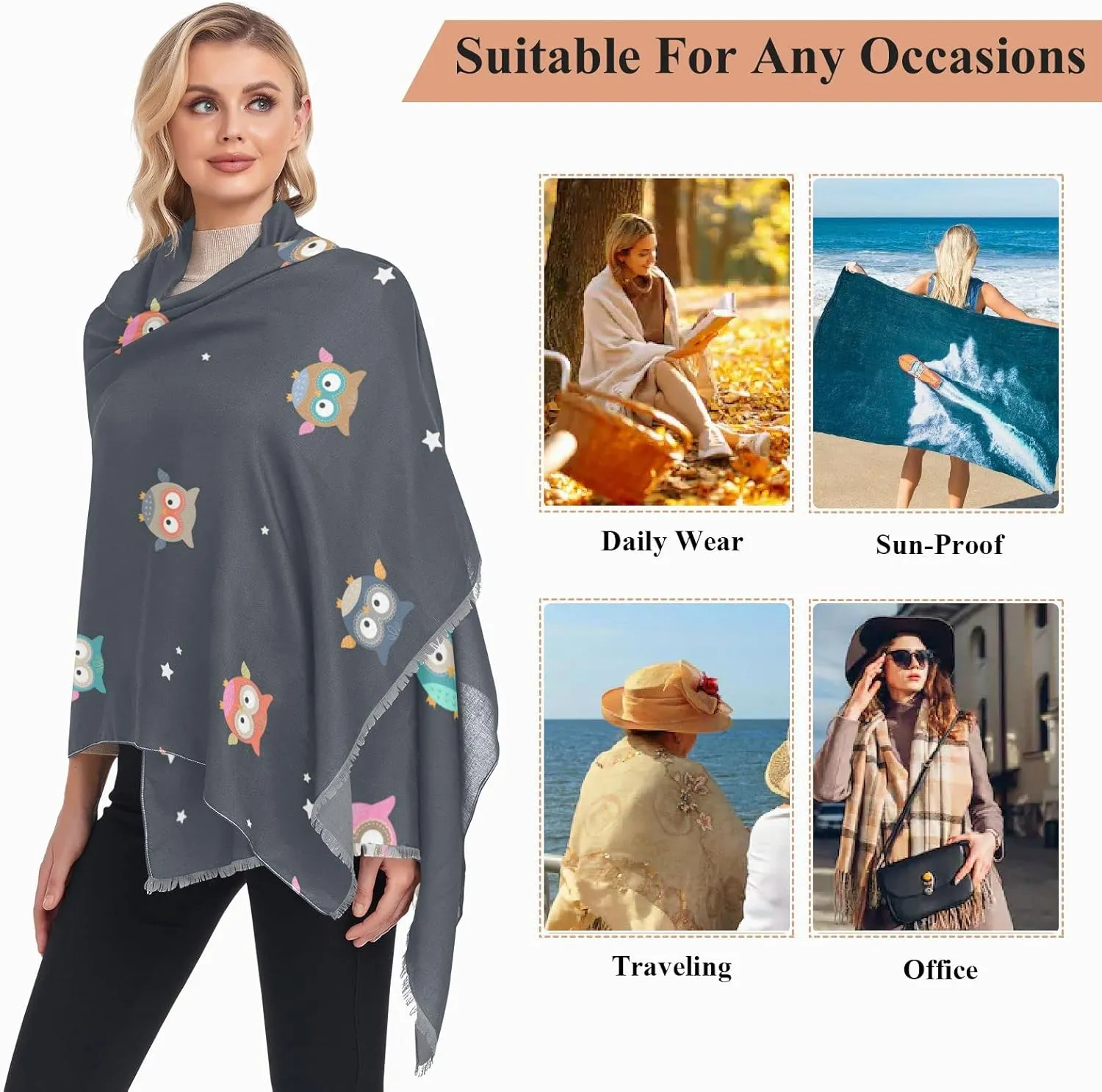 Oyihfvs Woman Long Linen Silk Scarf Soft Head Wrap Silk Shawl Stole Soft Neckerchief