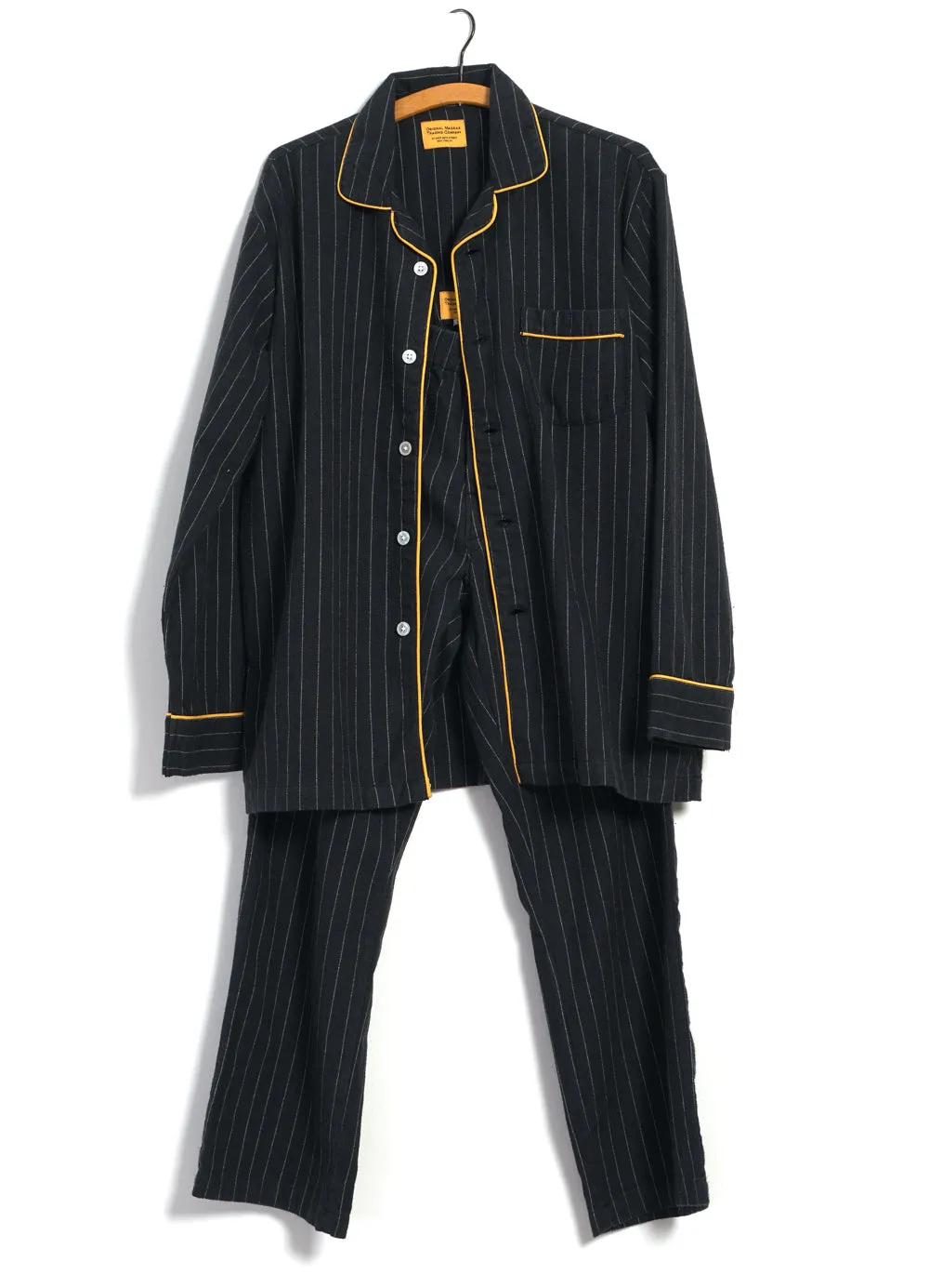 PAJAMA SUIT | Two Ply Oxford Weave | Black Pinstripe