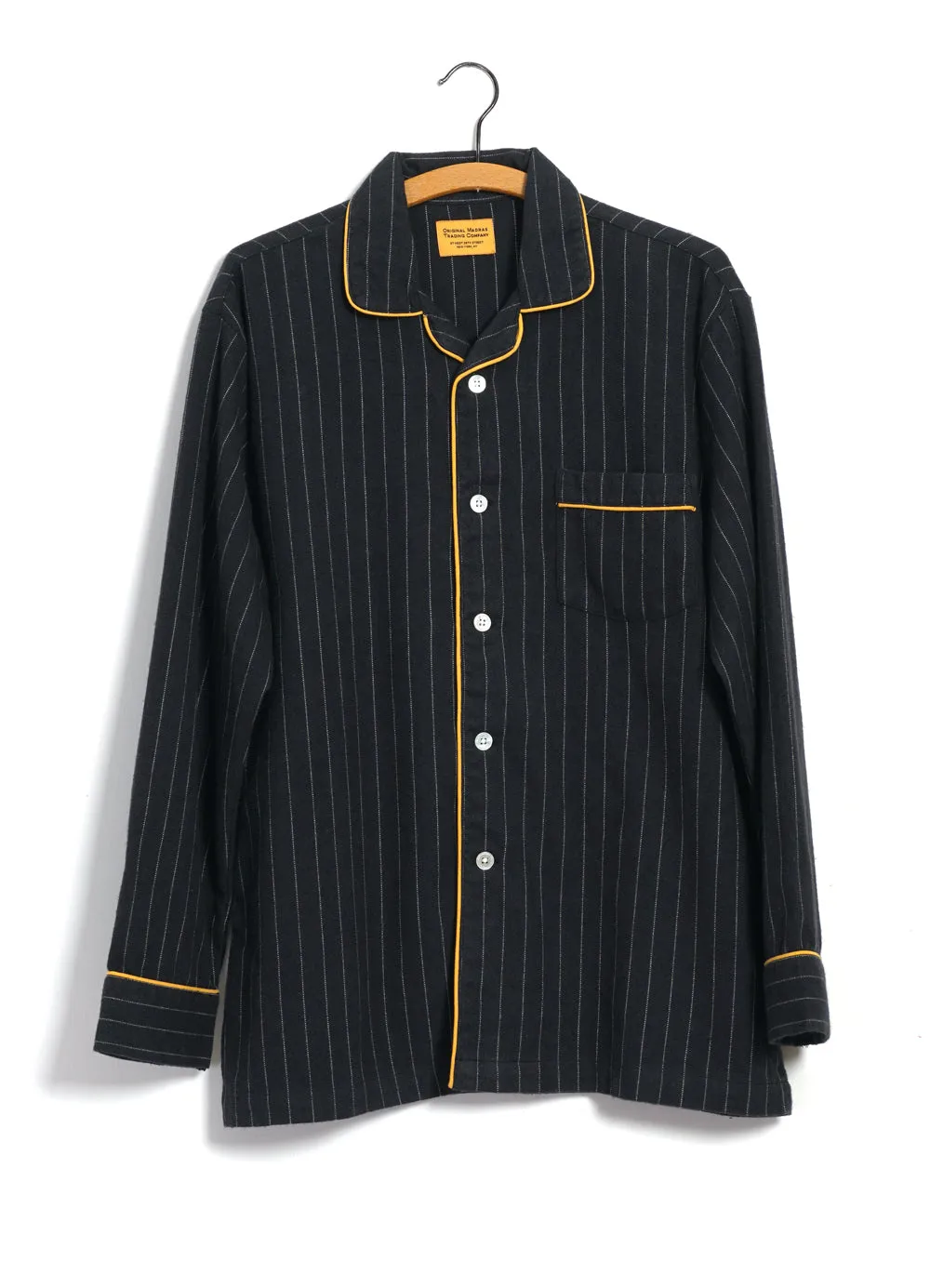 PAJAMA SUIT | Two Ply Oxford Weave | Black Pinstripe