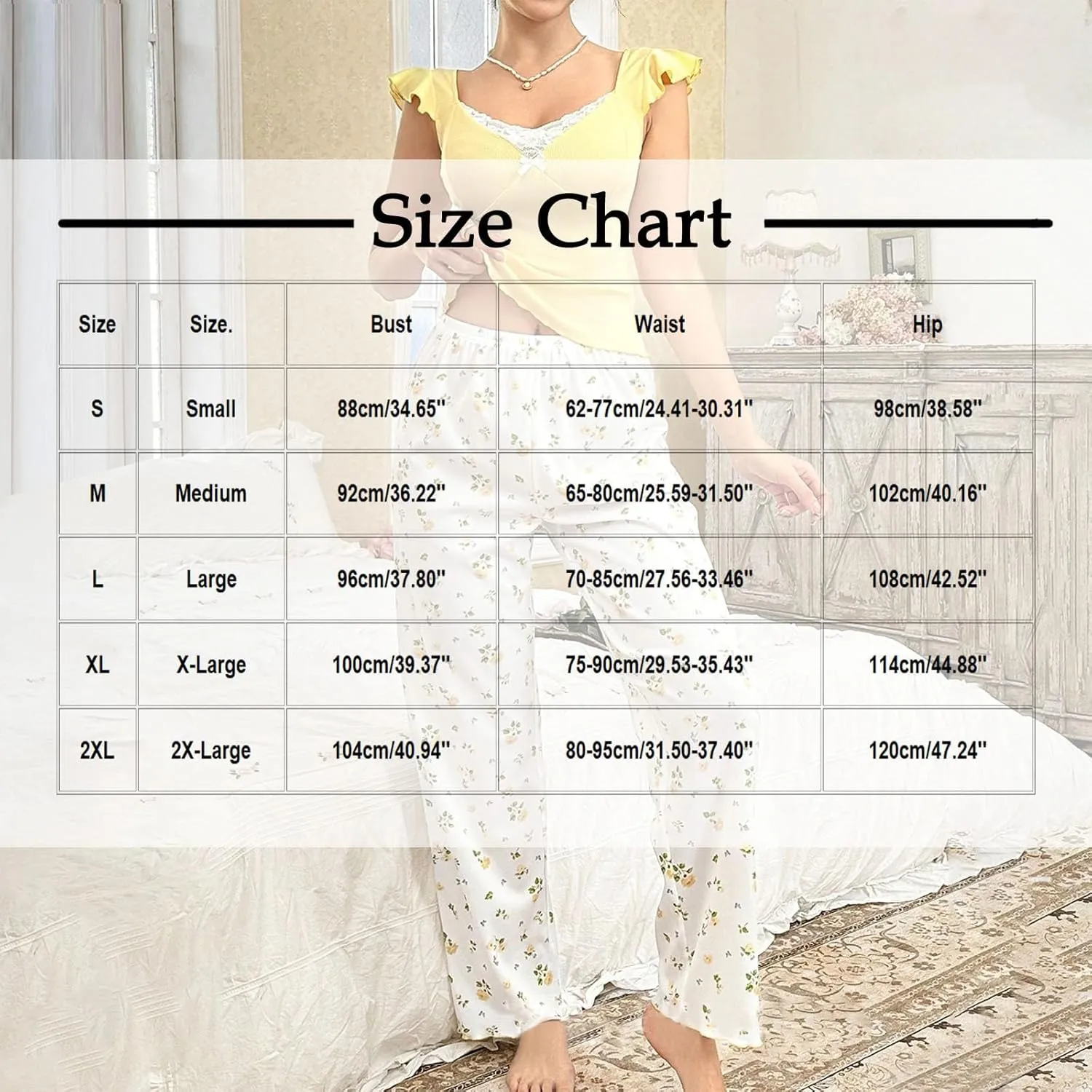 Pajamas Sets for Women Summer Ruffle Sleeve Cute Bow Top and Floral Pjs Pants 2 Pieces Lounge Sleepwear