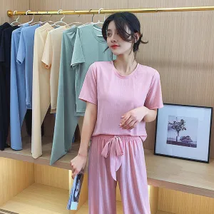 Pajamas Women Summer Silk Short Sleeve Student isn Korean Thin Loose Plus Size Home Outdoor Sleepwear