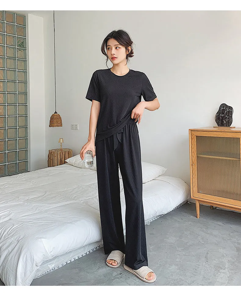 Pajamas Women Summer Silk Short Sleeve Student isn Korean Thin Loose Plus Size Home Outdoor Sleepwear