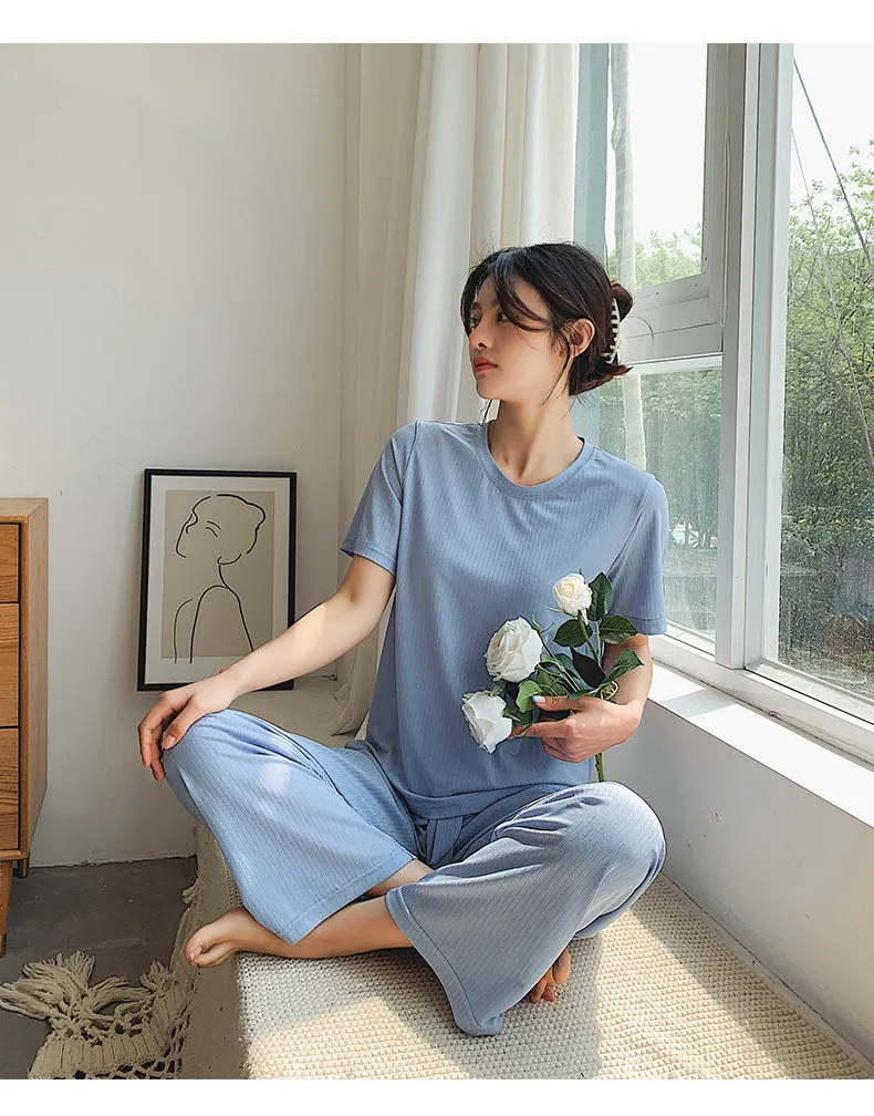 Pajamas Women Summer Silk Short Sleeve Student isn Korean Thin Loose Plus Size Home Outdoor Sleepwear