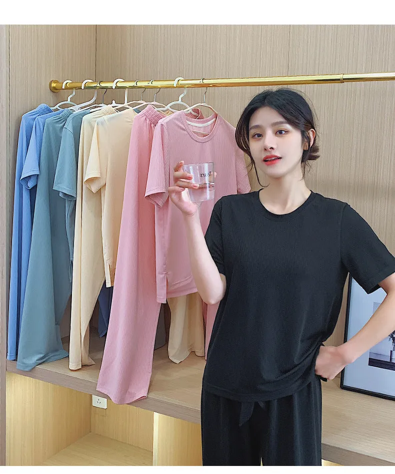 Pajamas Women Summer Silk Short Sleeve Student isn Korean Thin Loose Plus Size Home Outdoor Sleepwear