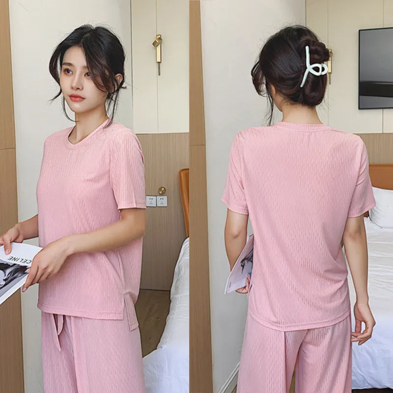 Pajamas Women Summer Silk Short Sleeve Student isn Korean Thin Loose Plus Size Home Outdoor Sleepwear