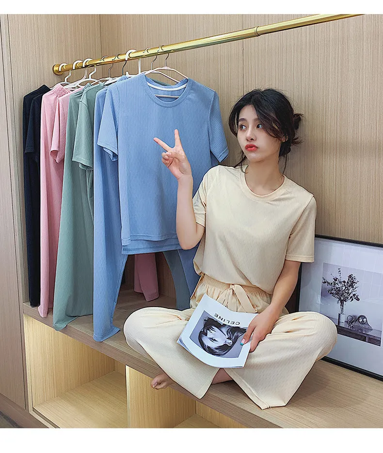Pajamas Women Summer Silk Short Sleeve Student isn Korean Thin Loose Plus Size Home Outdoor Sleepwear