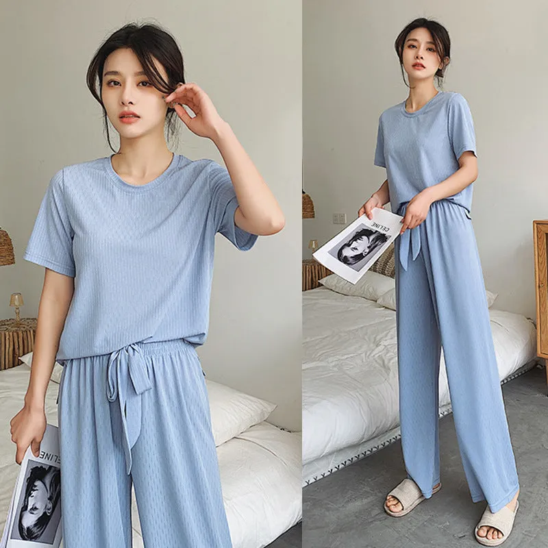 Pajamas Women Summer Silk Short Sleeve Student isn Korean Thin Loose Plus Size Home Outdoor Sleepwear
