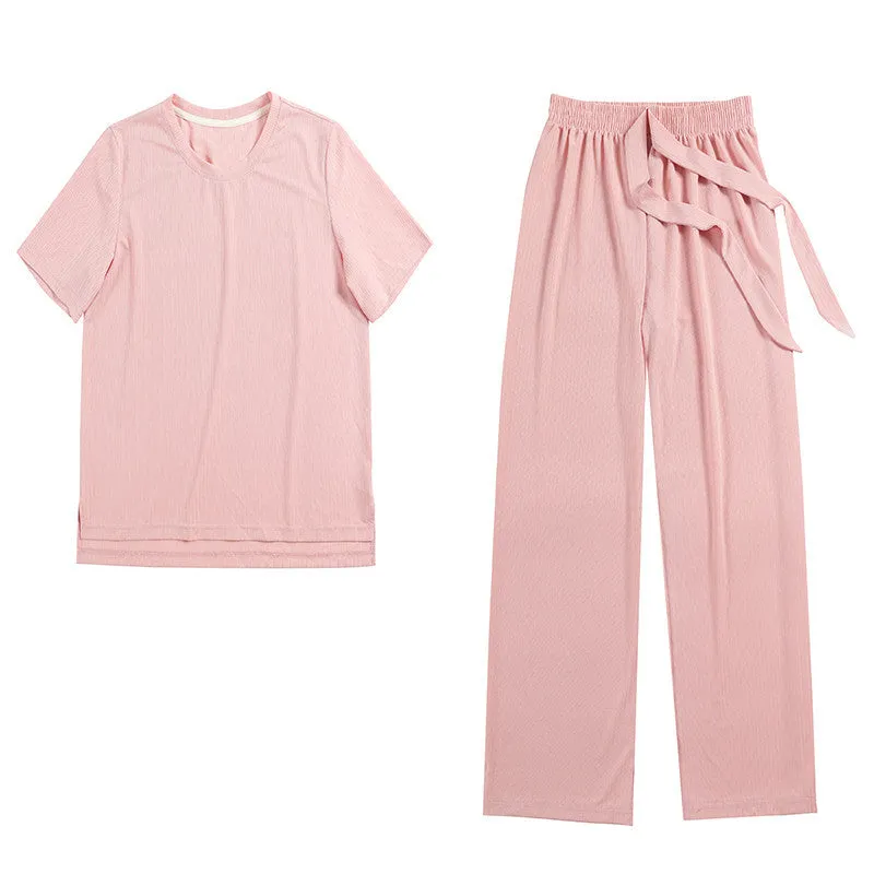 Pajamas Women Summer Silk Short Sleeve Student isn Korean Thin Loose Plus Size Home Outdoor Sleepwear