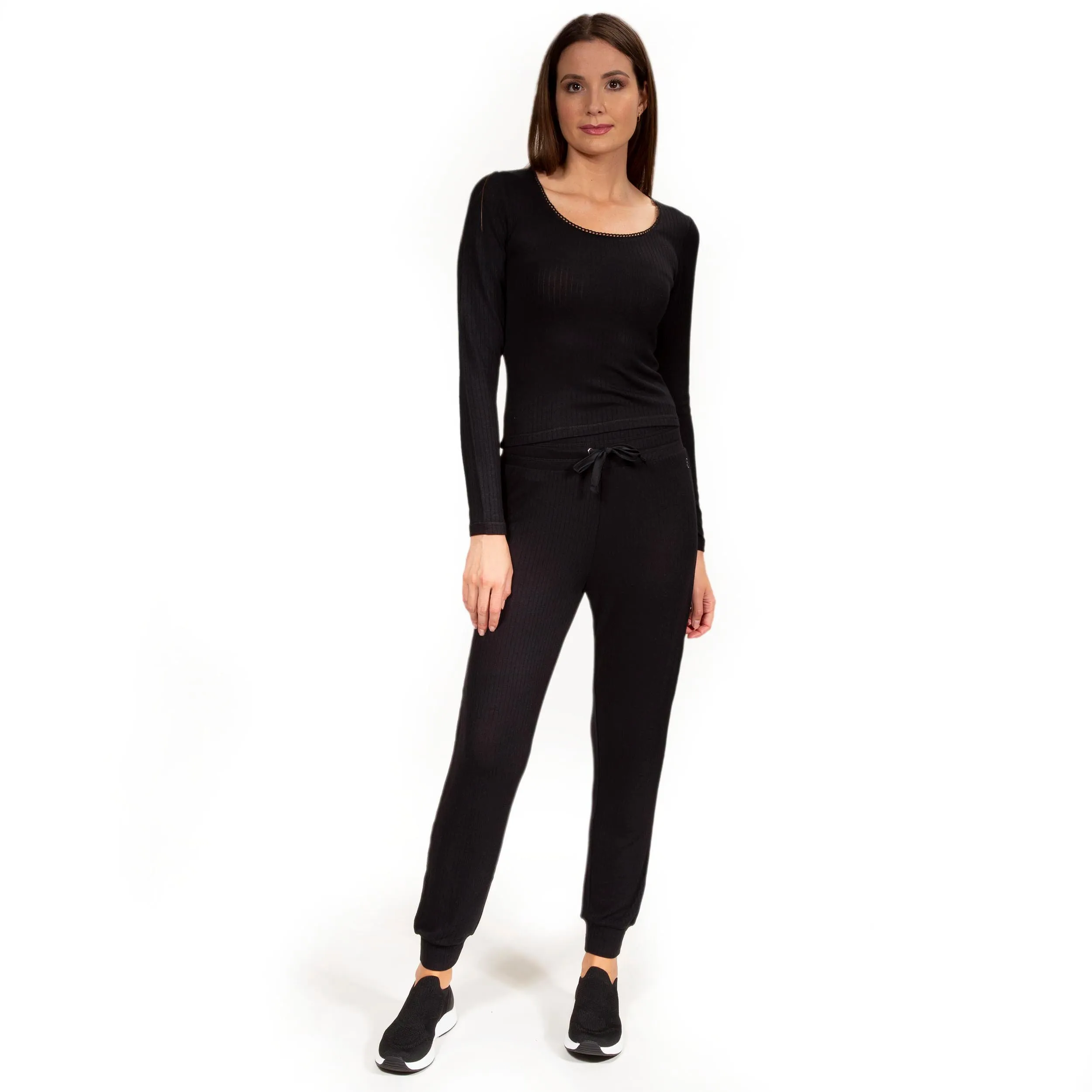 Pantalon jogger Femme maille côtelée Noir