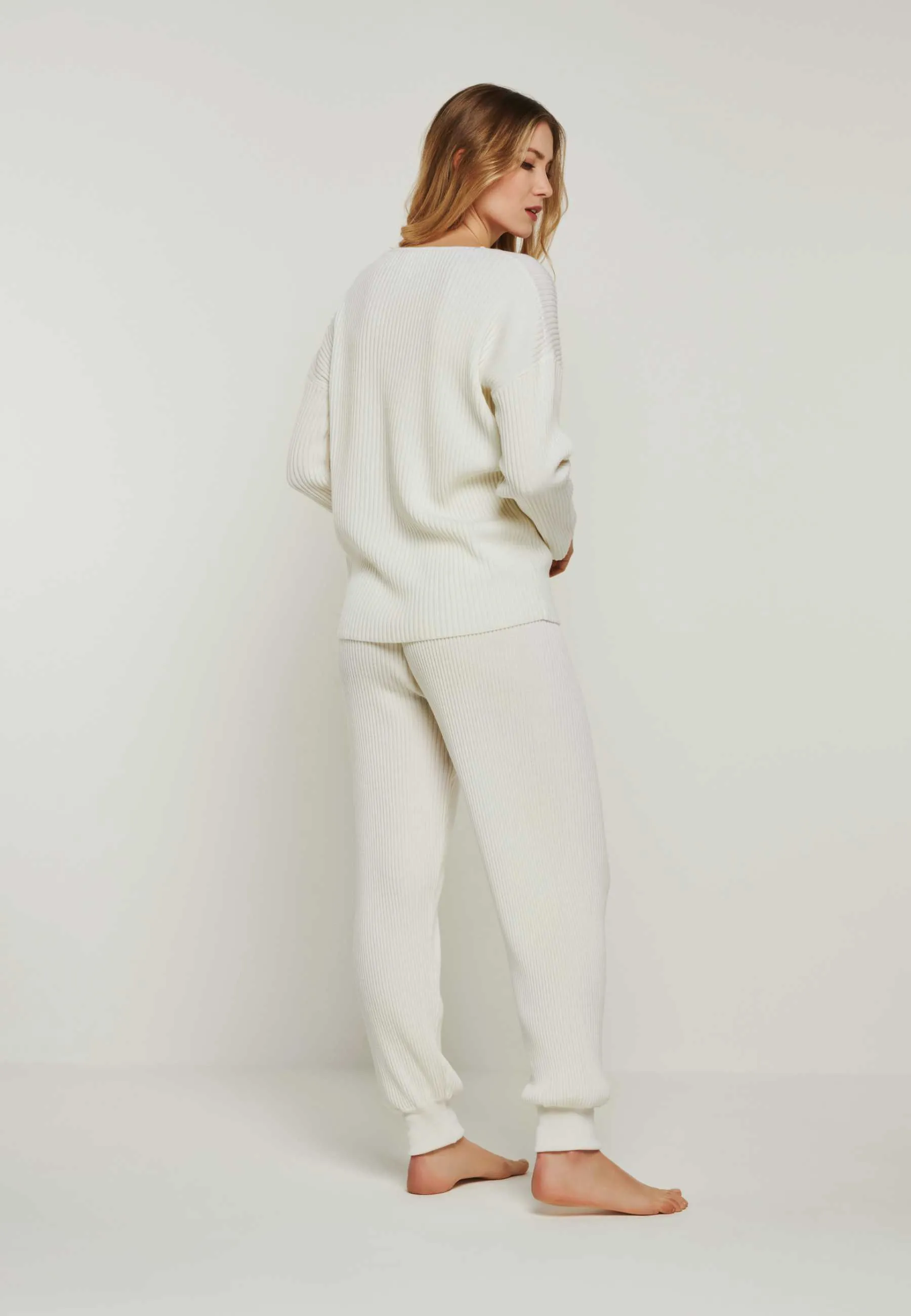 PANTS BLOSSOM - Breit gerippte Merino Strickhose