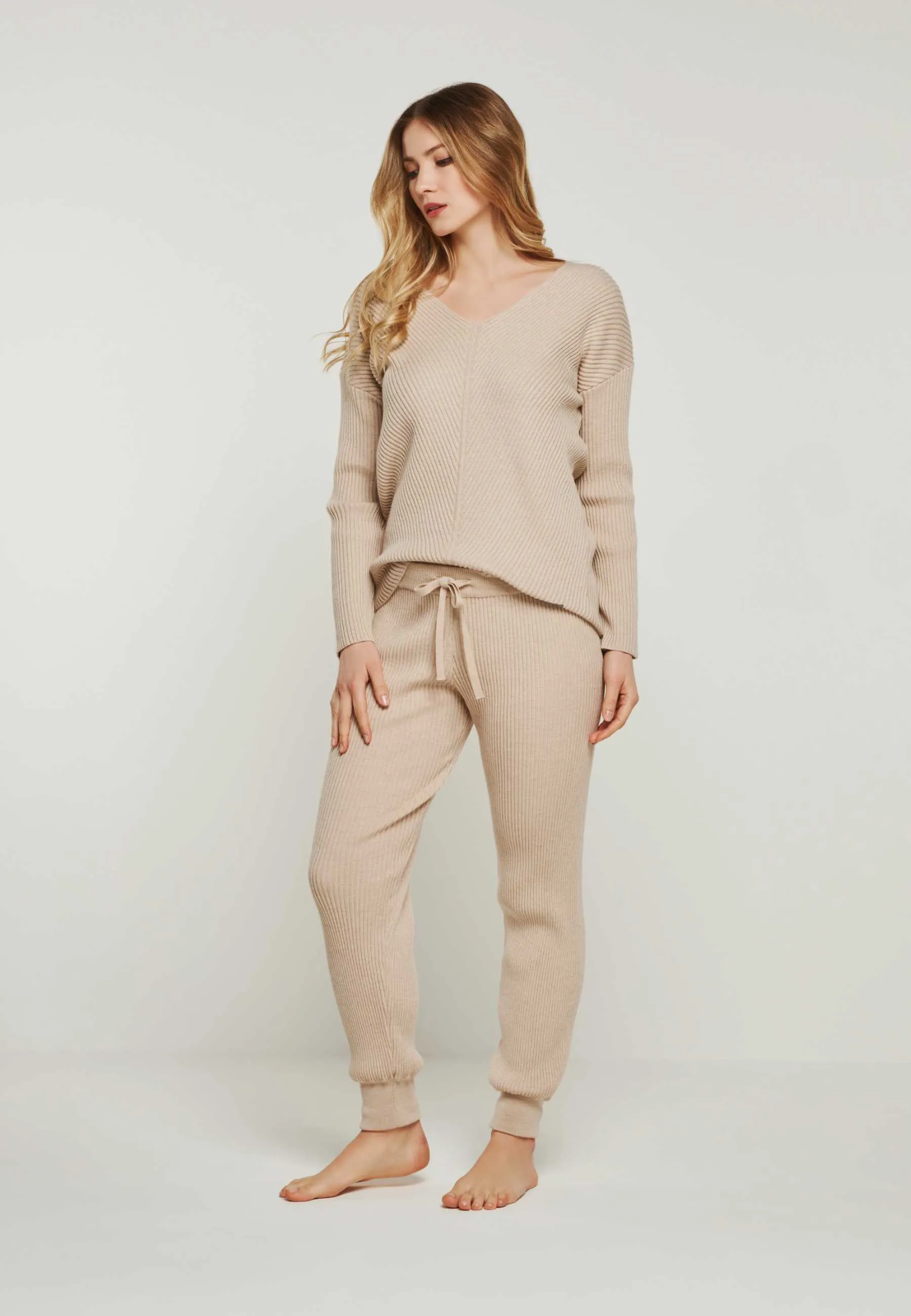 PANTS BLOSSOM - Breit gerippte Merino Strickhose