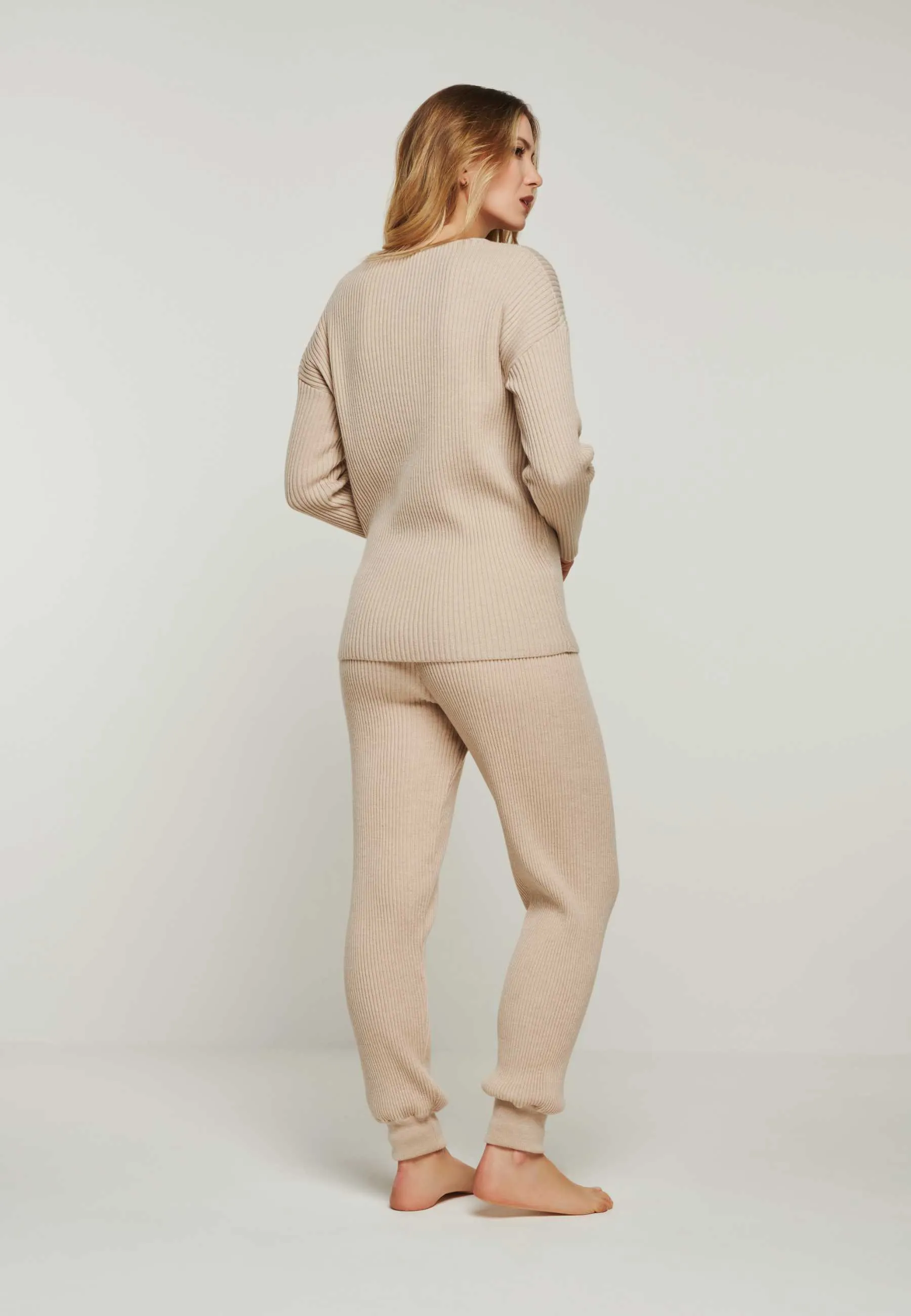 PANTS BLOSSOM - Breit gerippte Merino Strickhose