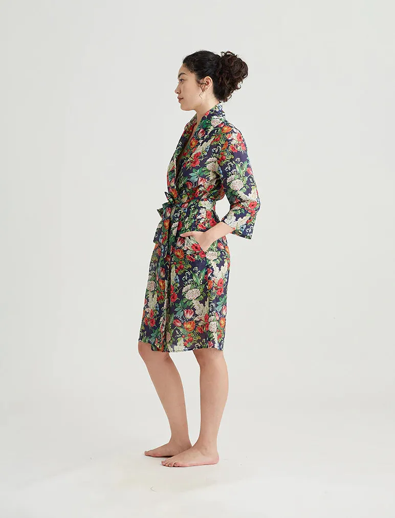 Papinelle - Clara Silk/Cotton Midi Robe | Navy