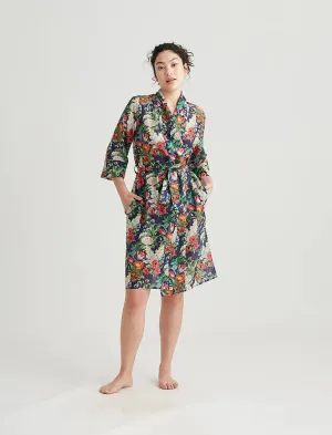 Papinelle - Clara Silk/Cotton Midi Robe | Navy