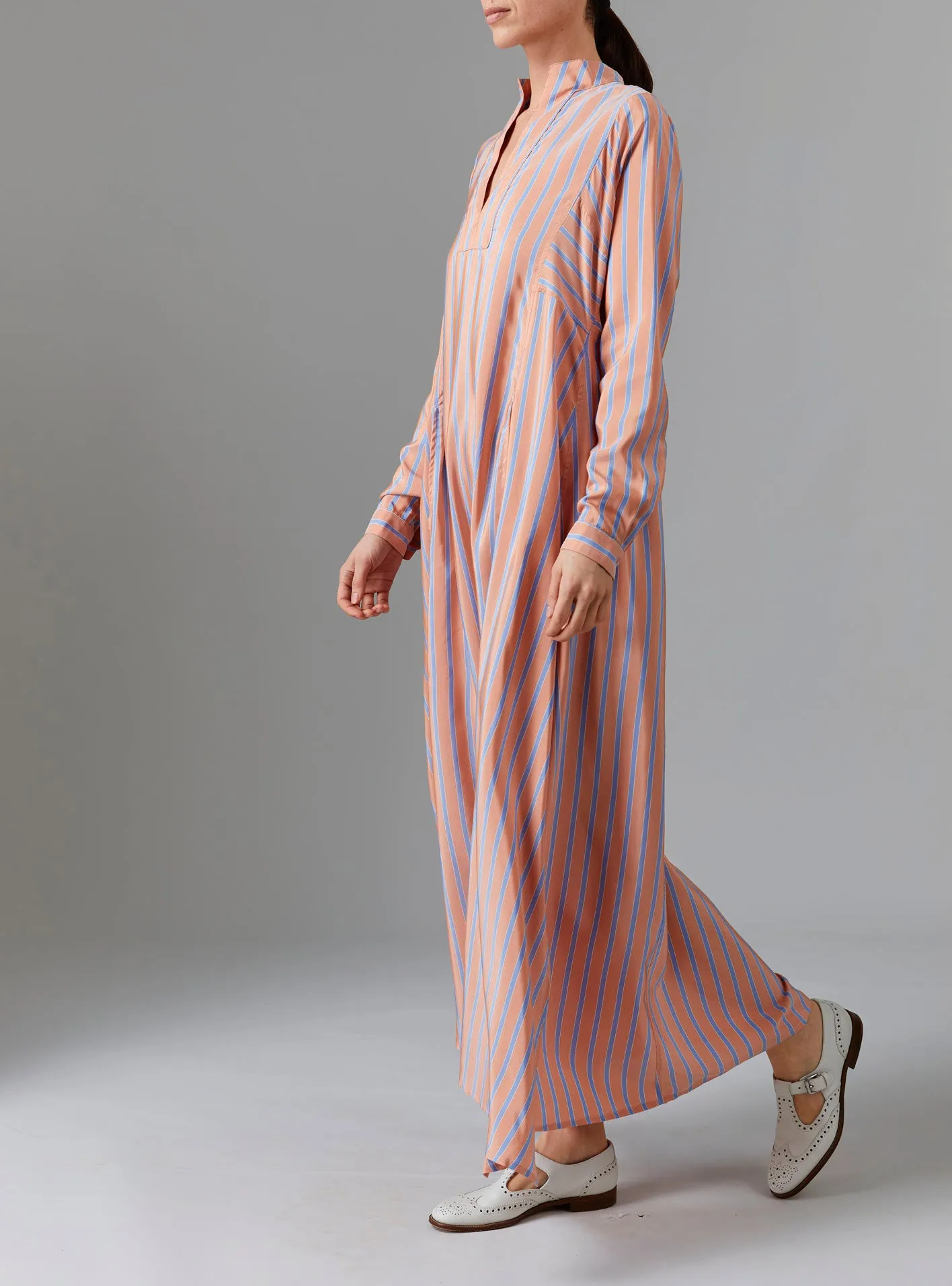 Parvati Long Kaftan - Silk Road Stripes - Orange / Blue