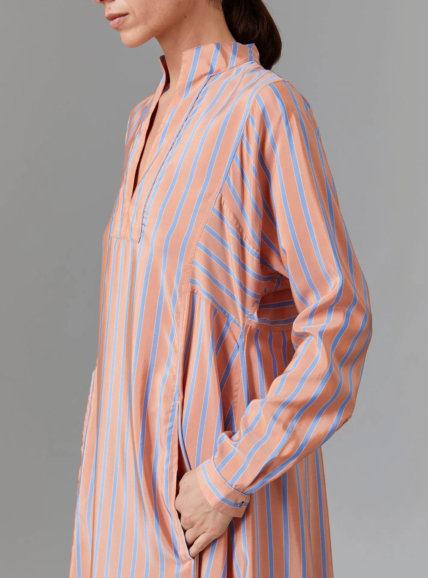 Parvati Long Kaftan - Silk Road Stripes - Orange / Blue