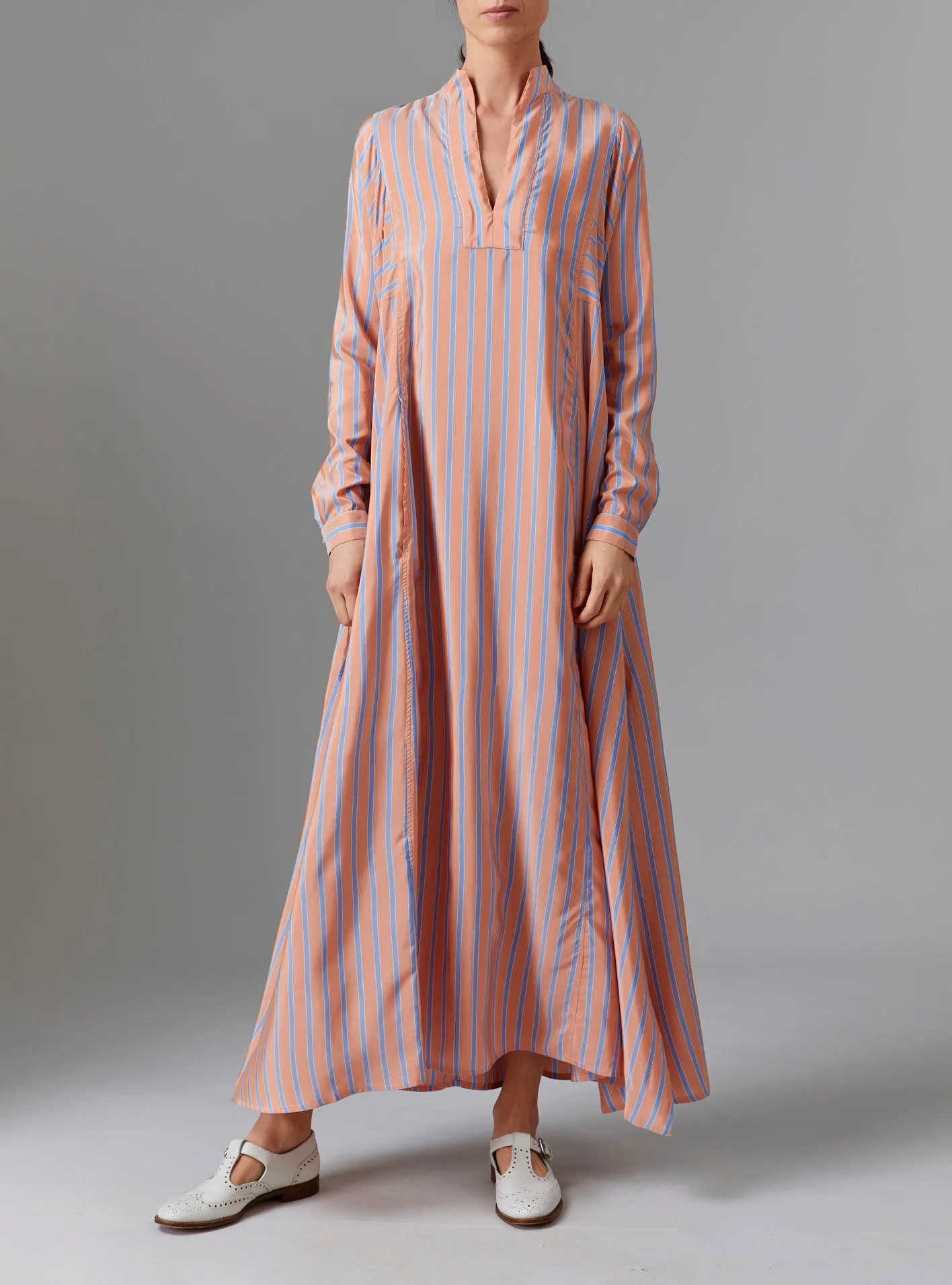 Parvati Long Kaftan - Silk Road Stripes - Orange / Blue