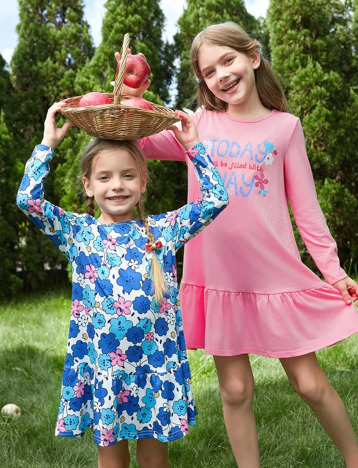PATPAT Toddler Girls Long Sleeve Dress Skater Casual Prints 3-Pack Dresses Set 2-8 Years
