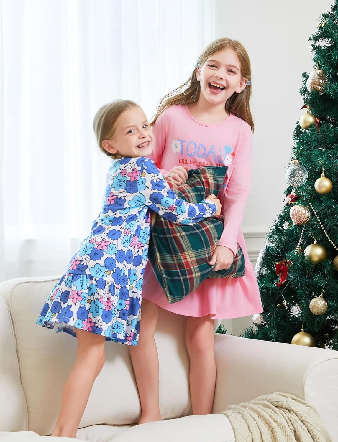 PATPAT Toddler Girls Long Sleeve Dress Skater Casual Prints 3-Pack Dresses Set 2-8 Years