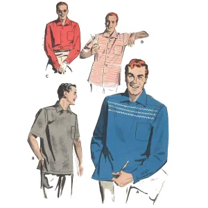 PDF- 1950s Sewing Pattern, Men's Casual Sports Shirt - Multi-sizes - Instantly Print at Home