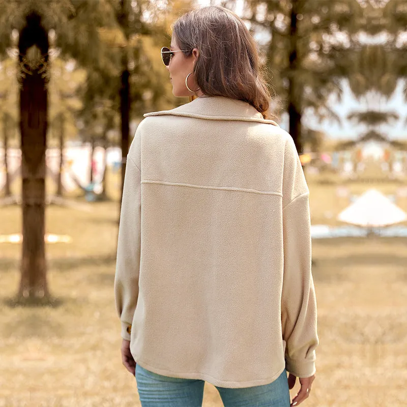 PEOPLETERRITORY New  Hot Trade New  Women's Clothing Autumn and Winter New Thickened Fleece Cardigan Jacket