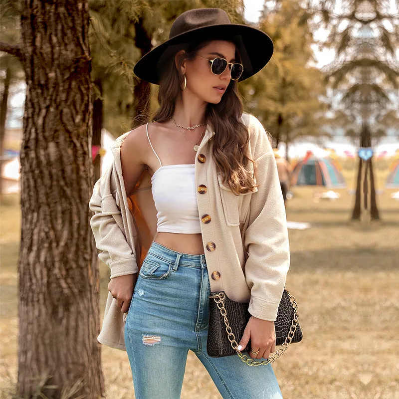 PEOPLETERRITORY New  Hot Trade New  Women's Clothing Autumn and Winter New Thickened Fleece Cardigan Jacket