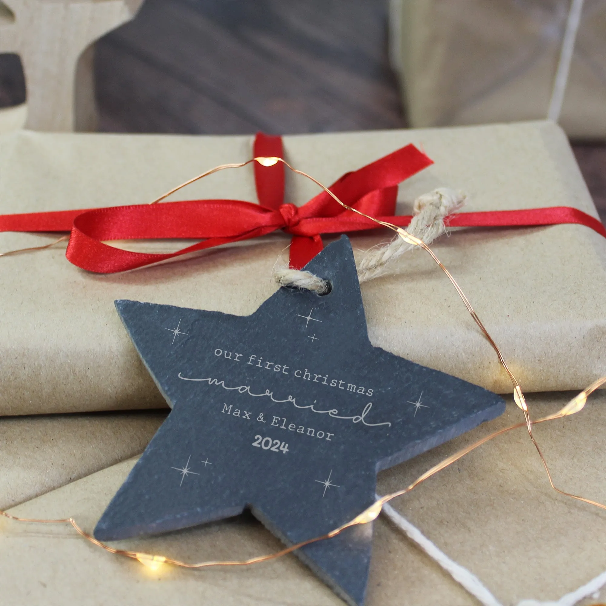 Personalised 'Our First Christmas Married' Slate Star Bauble