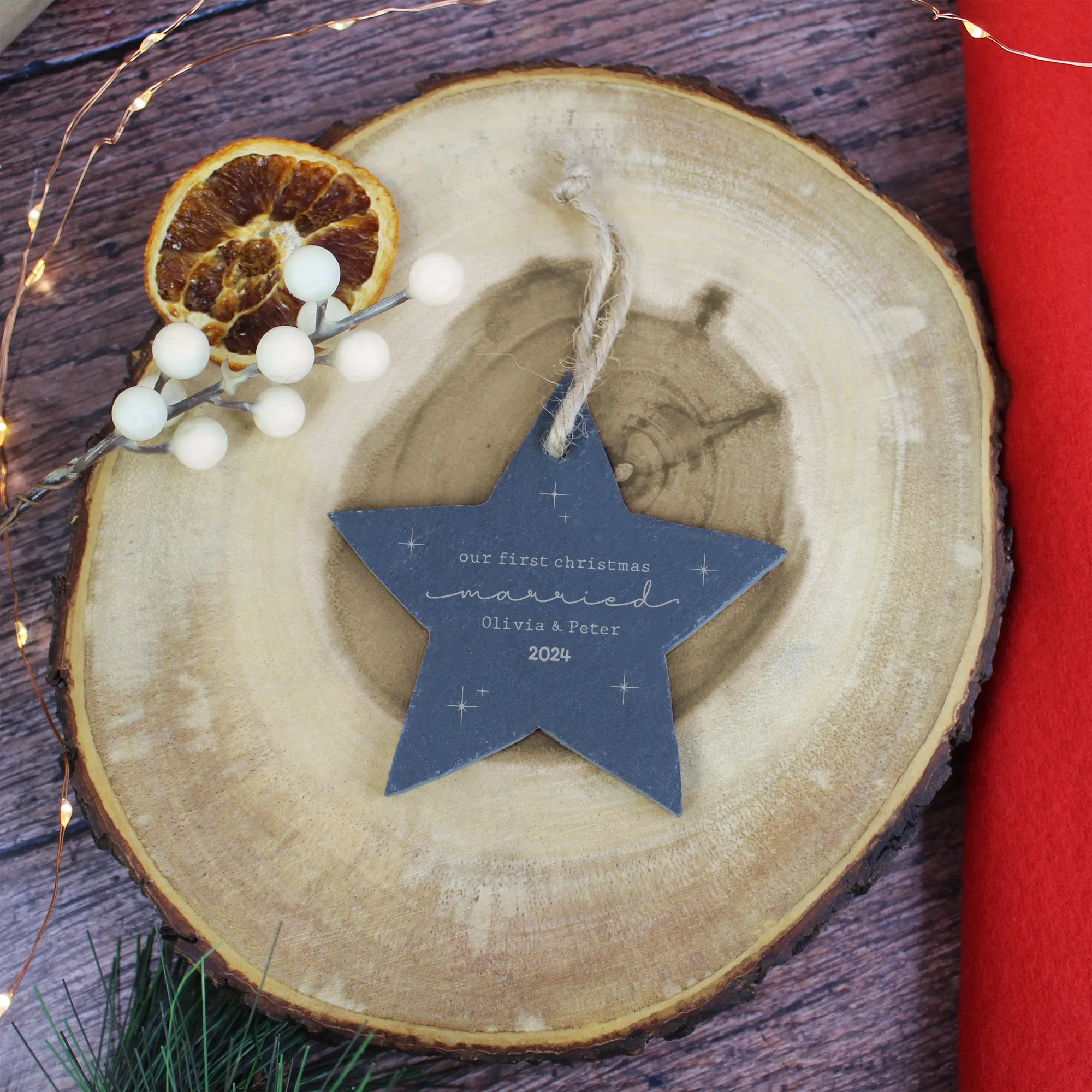 Personalised 'Our First Christmas Married' Slate Star Bauble