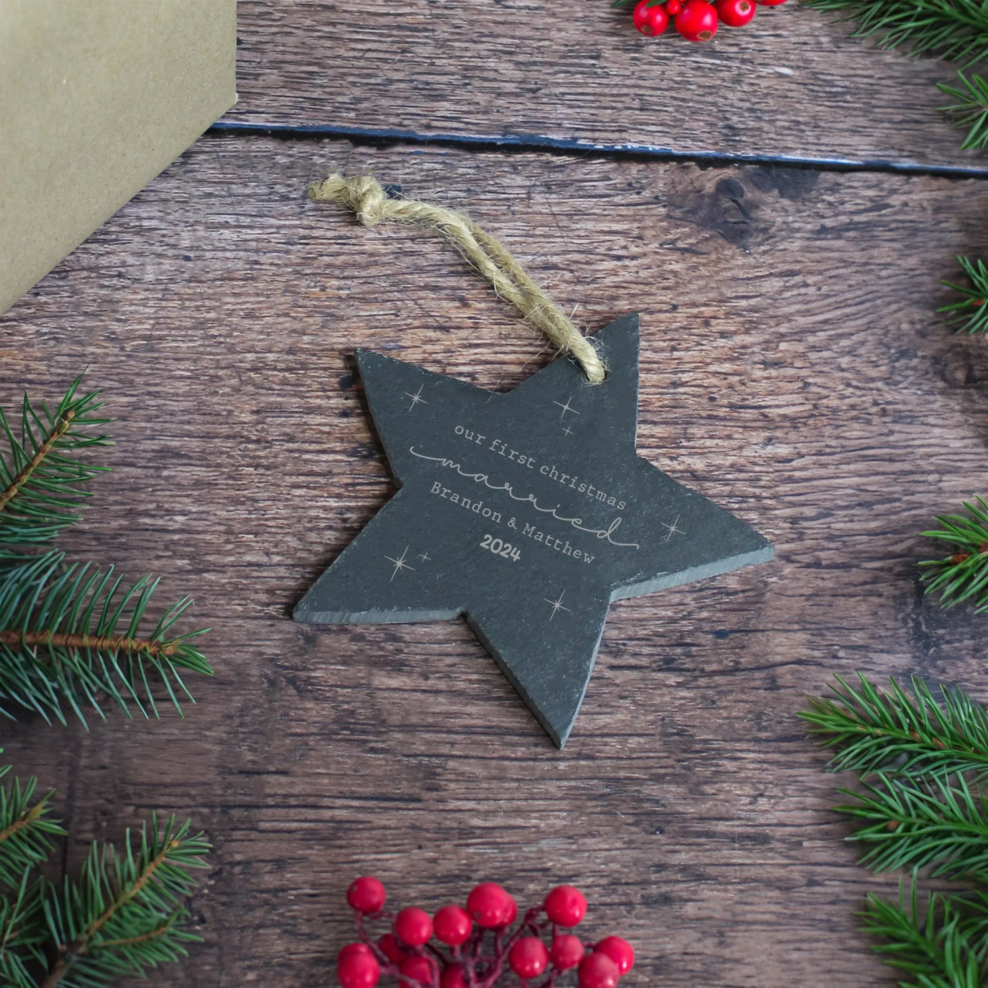 Personalised 'Our First Christmas Married' Slate Star Bauble