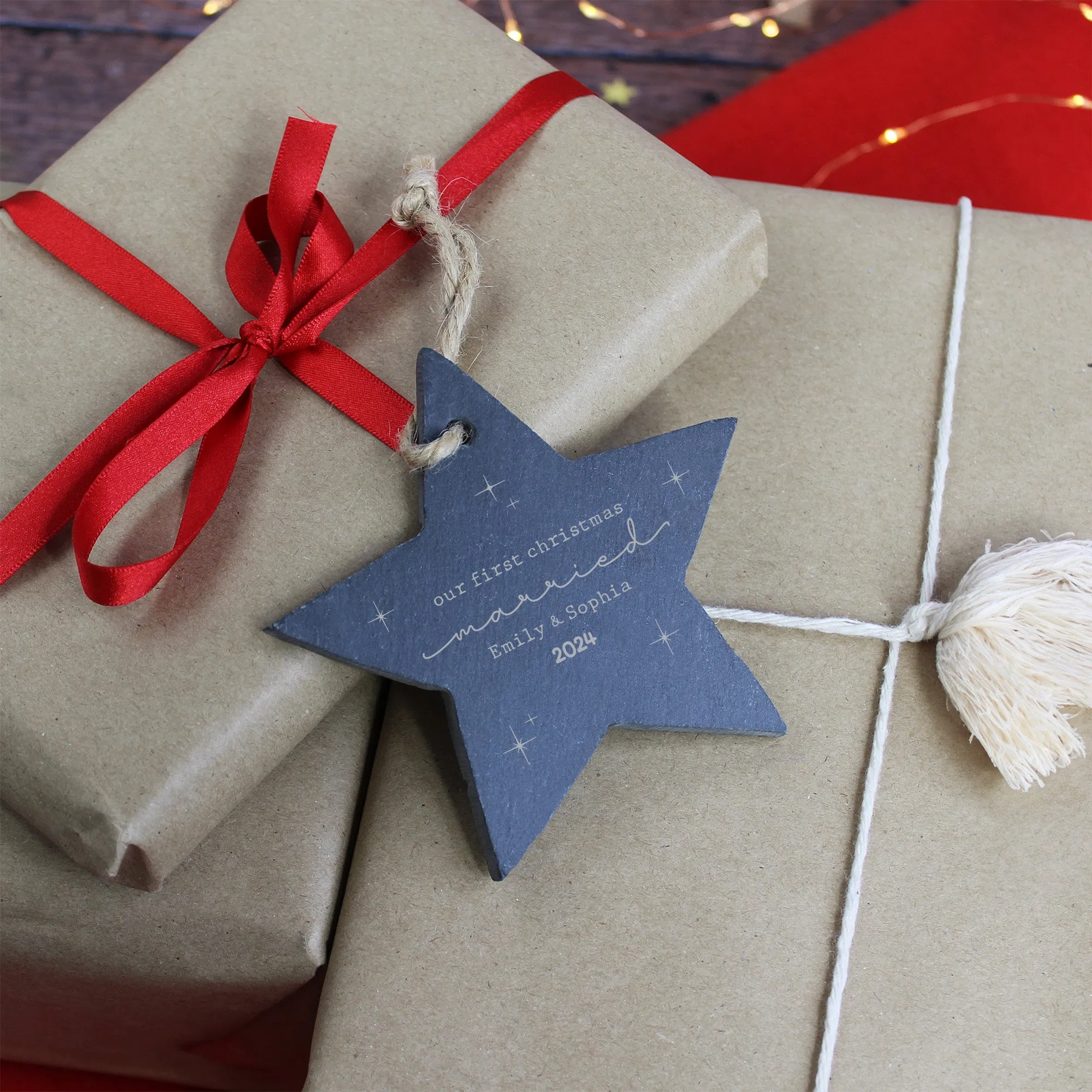 Personalised 'Our First Christmas Married' Slate Star Bauble