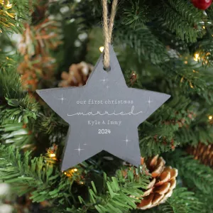 Personalised 'Our First Christmas Married' Slate Star Bauble