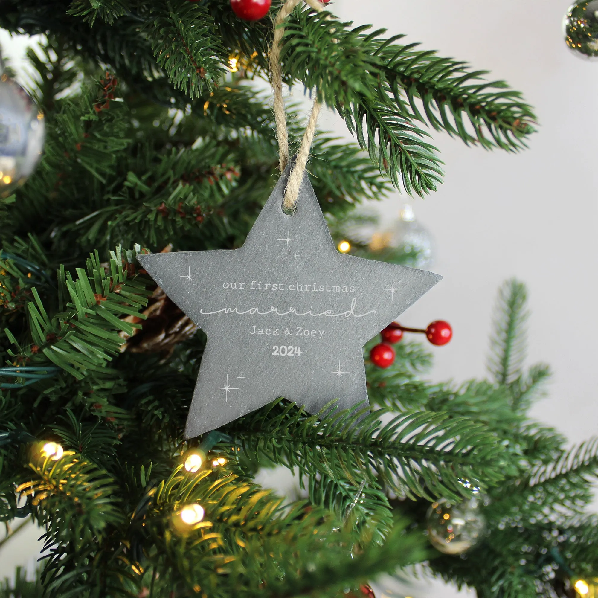 Personalised 'Our First Christmas Married' Slate Star Bauble