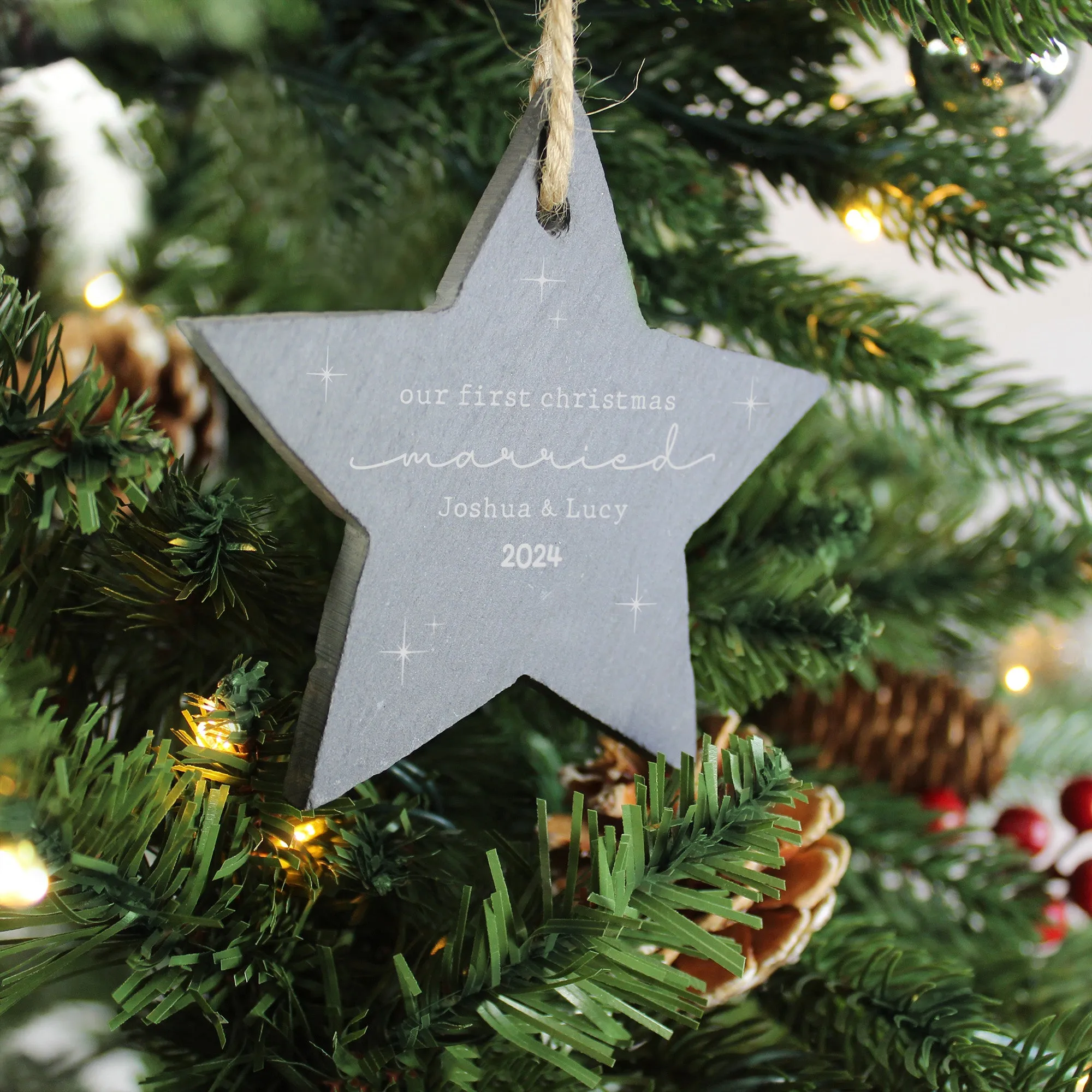 Personalised 'Our First Christmas Married' Slate Star Bauble