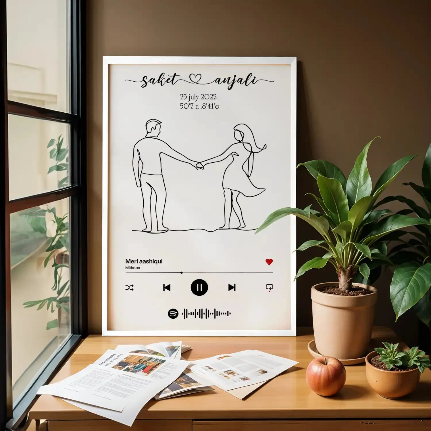 Personalized Couple’s Line Art With Spotify Code