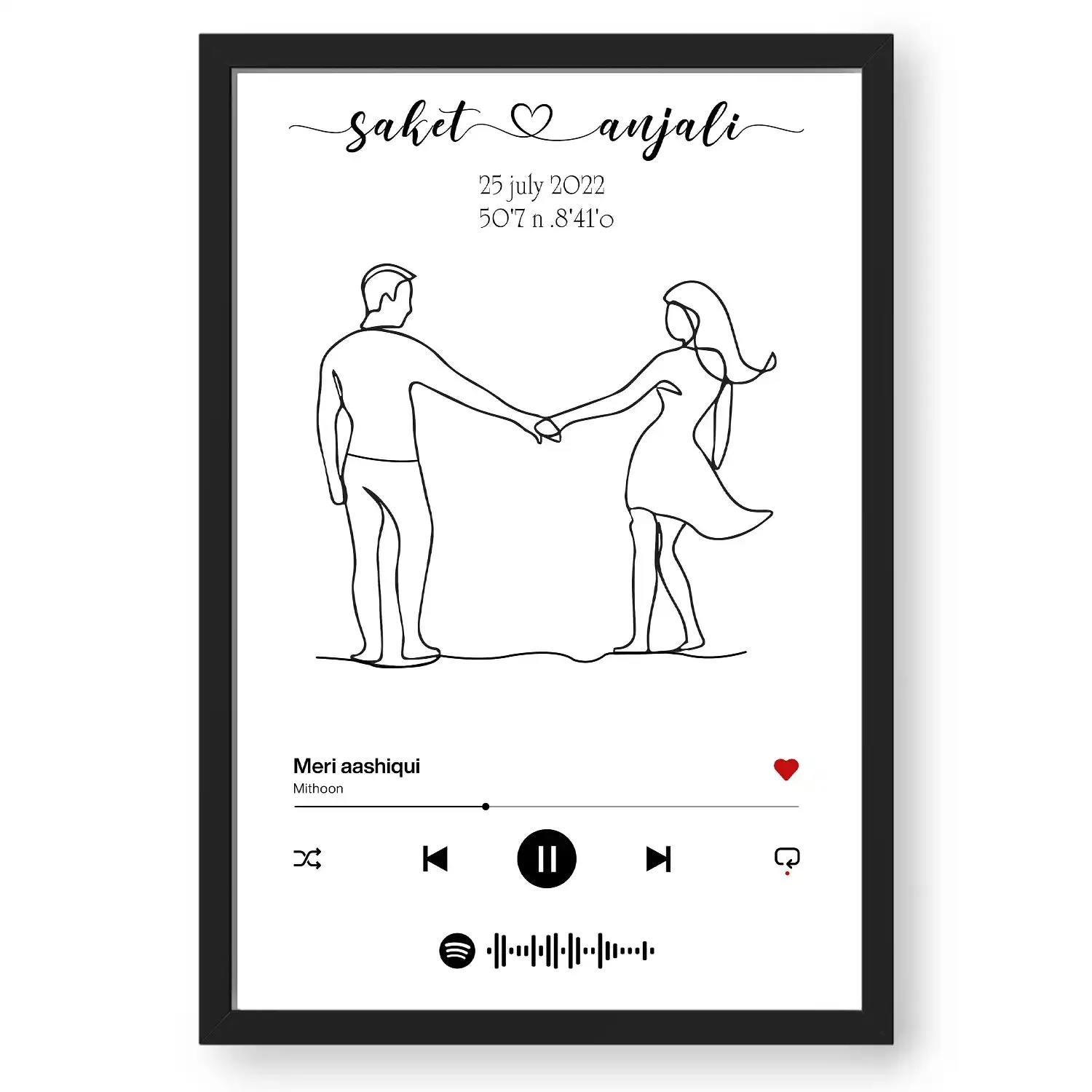 Personalized Couple’s Line Art With Spotify Code