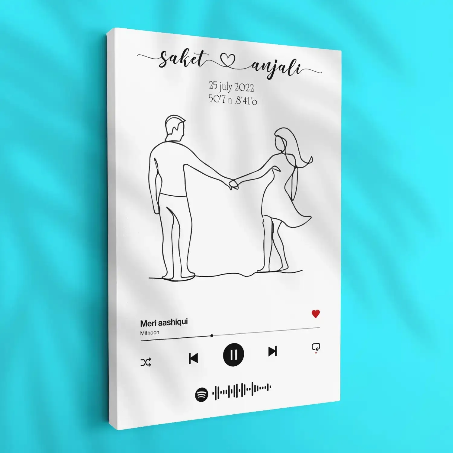 Personalized Couple’s Line Art With Spotify Code