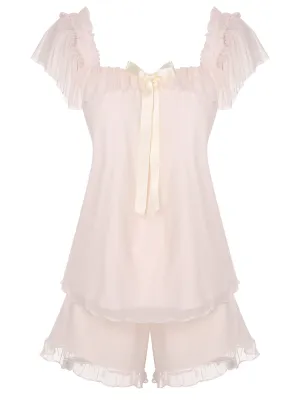 Pink 1950s Square Collar Ribbon Pajamas
