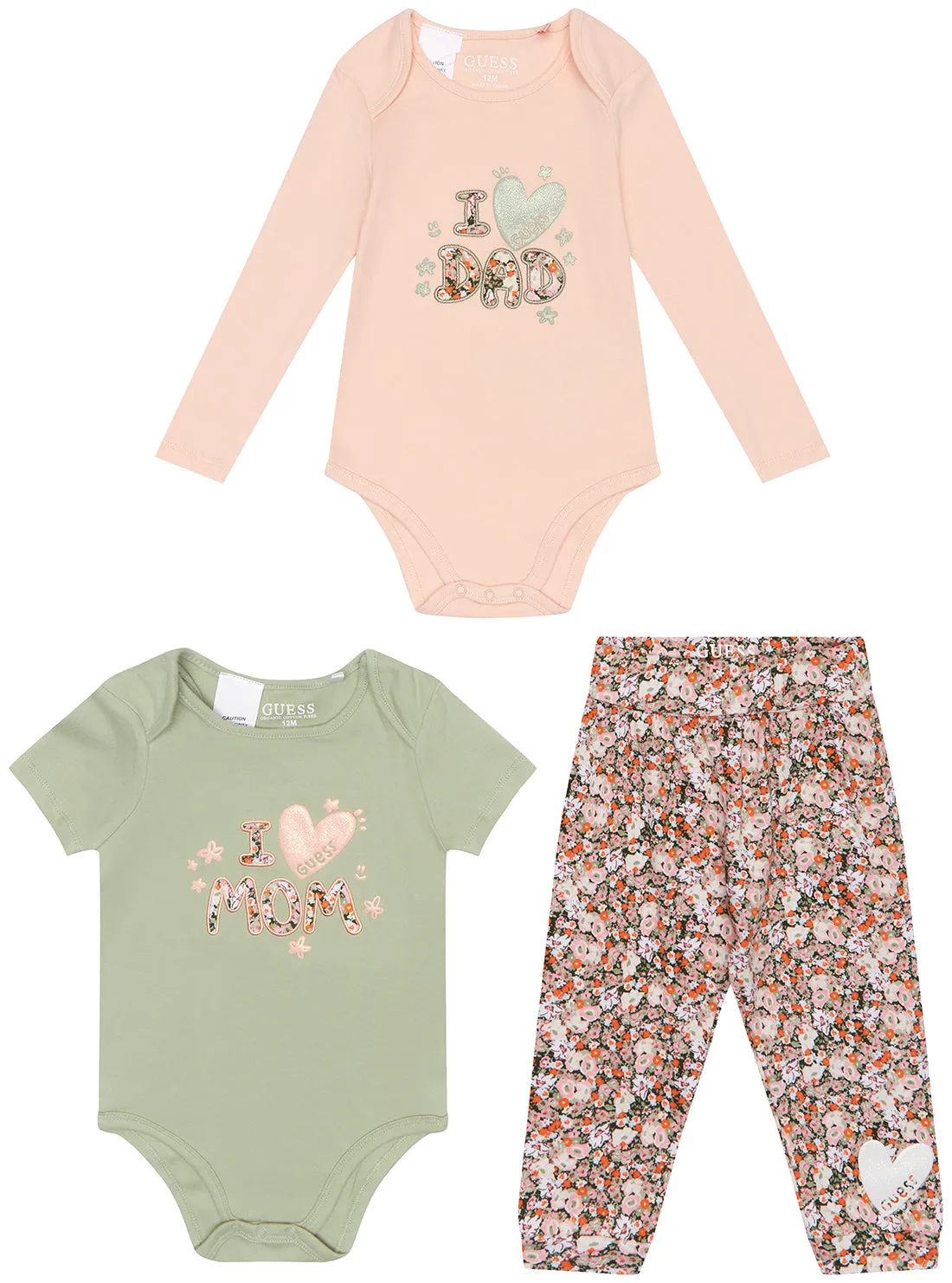 Pink and Green "I Love" Onesie and Print Pant Set (0-12M)