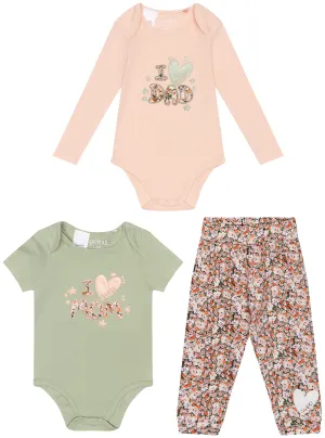 Pink and Green "I Love" Onesie and Print Pant Set (0-12M)