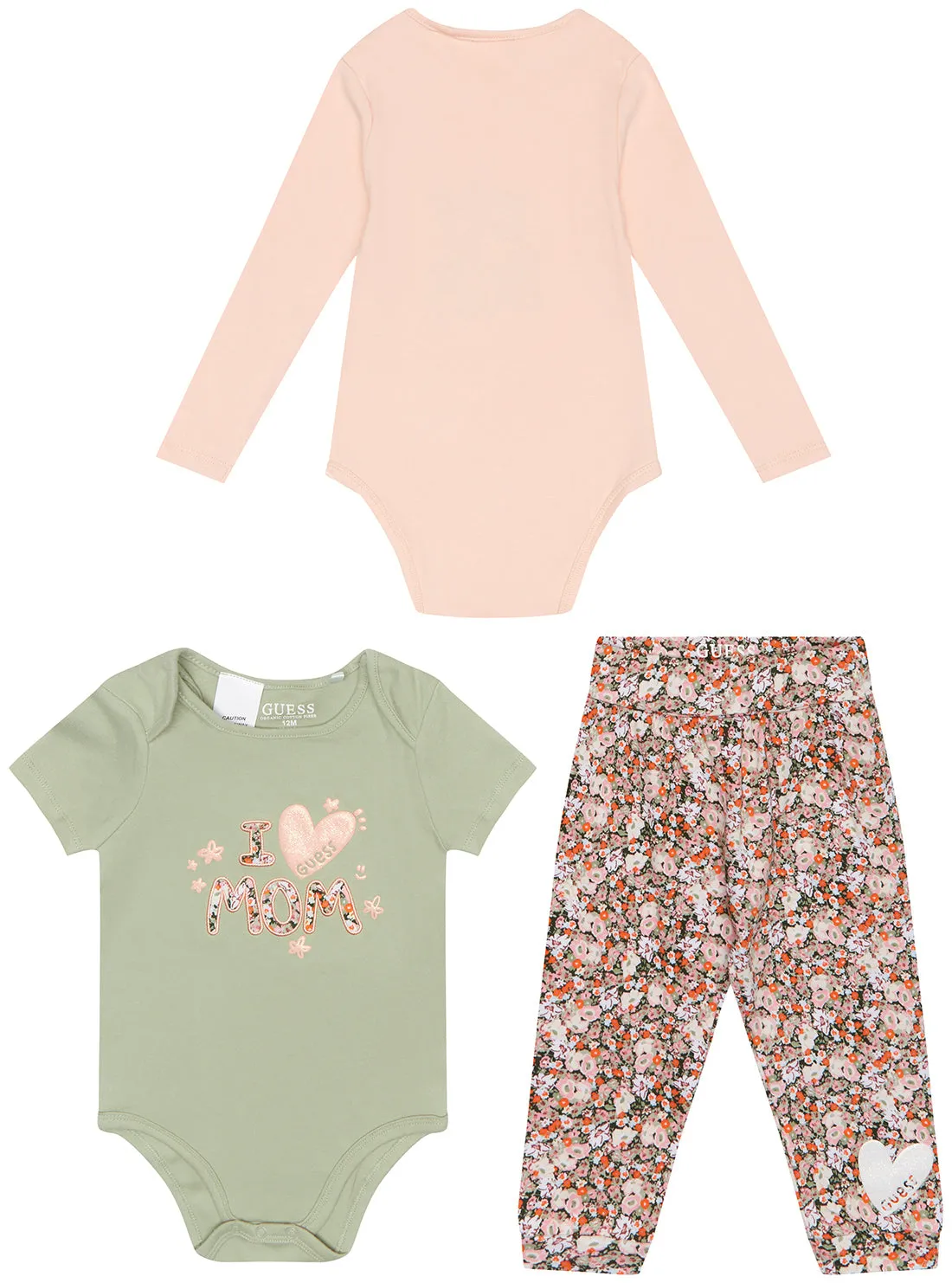 Pink and Green "I Love" Onesie and Print Pant Set (0-12M)