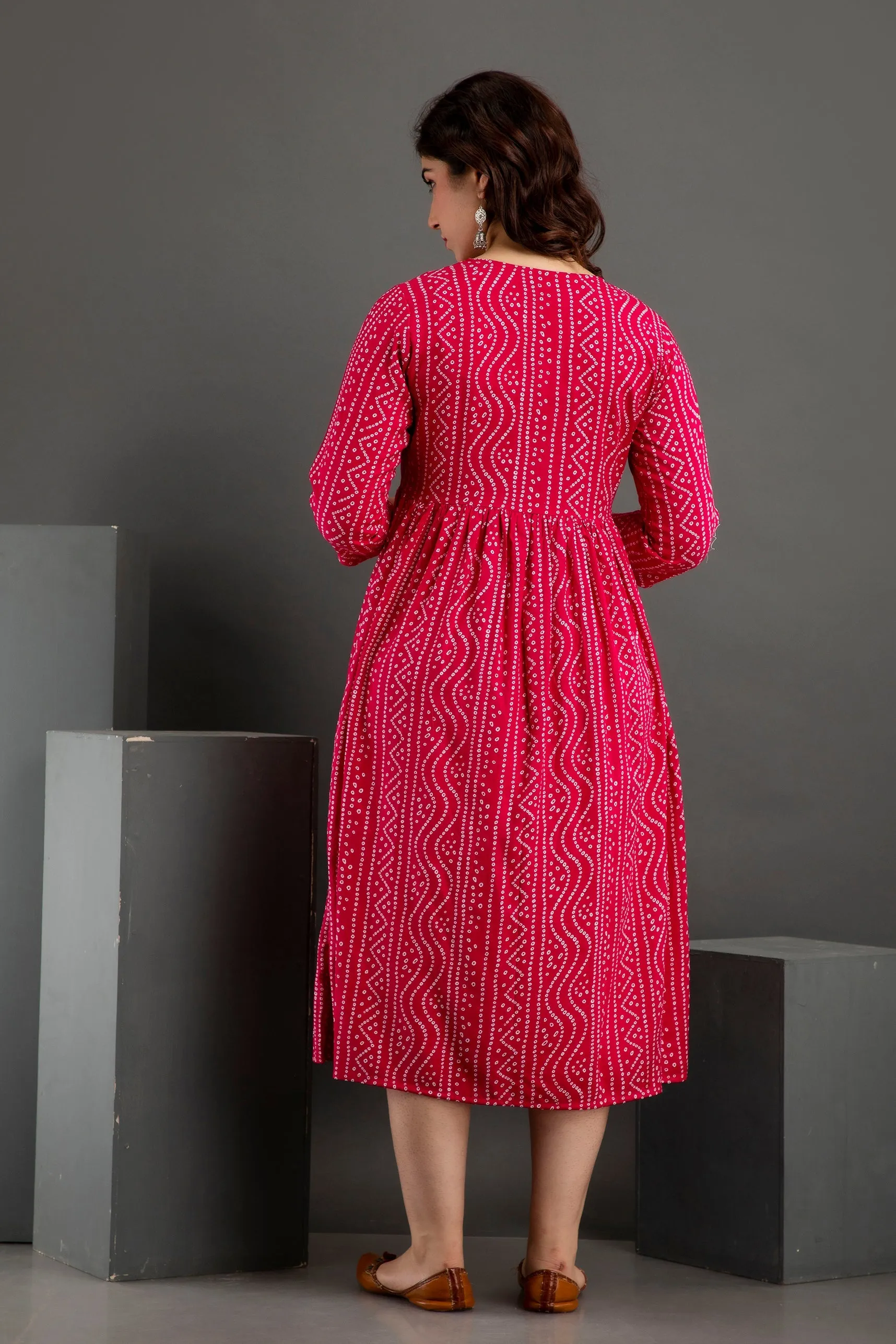Pink Cotton Printed Maternity Baby feeding kurta