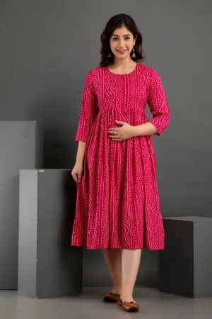 Pink Cotton Printed Maternity Baby feeding kurta