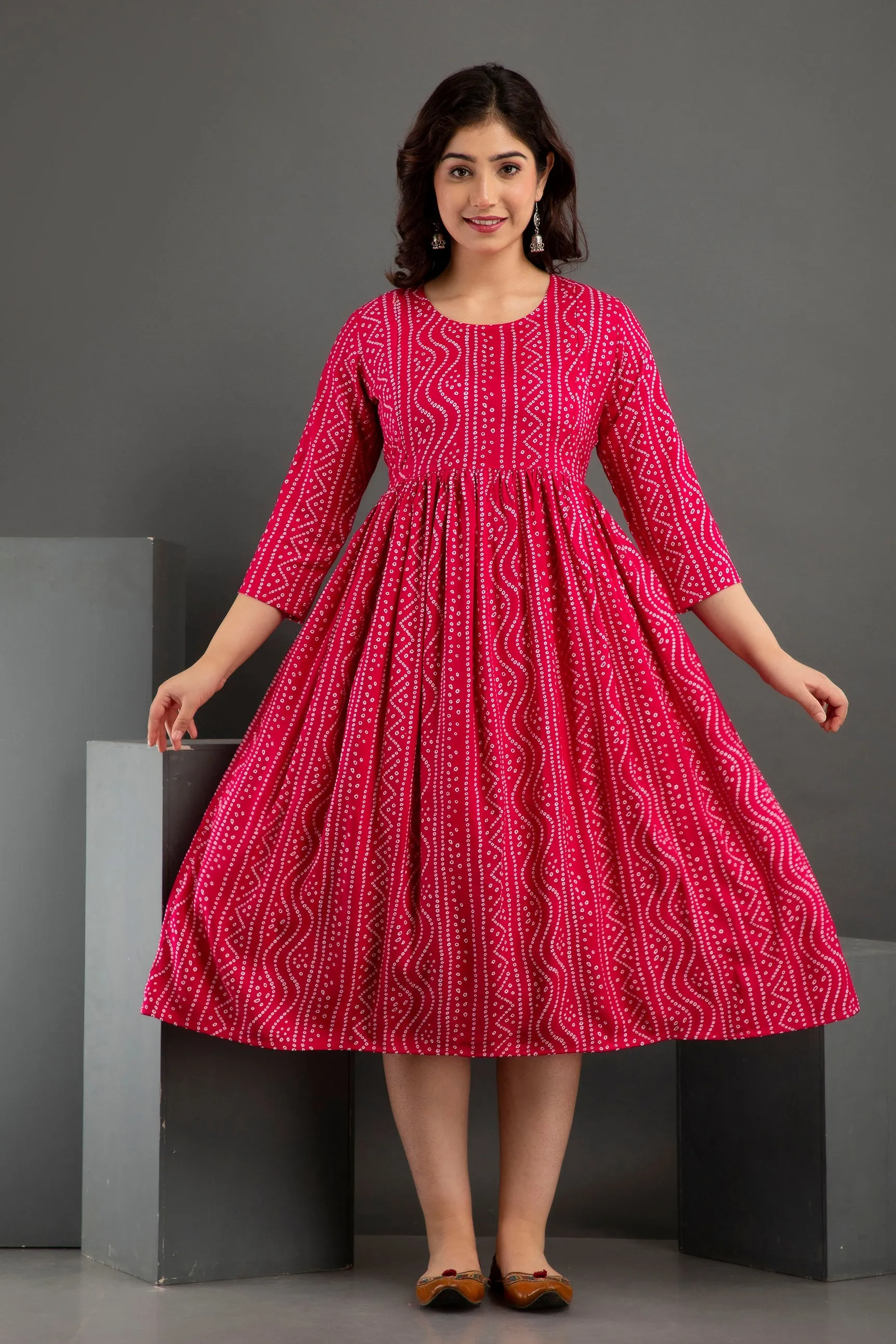Pink Cotton Printed Maternity Baby feeding kurta