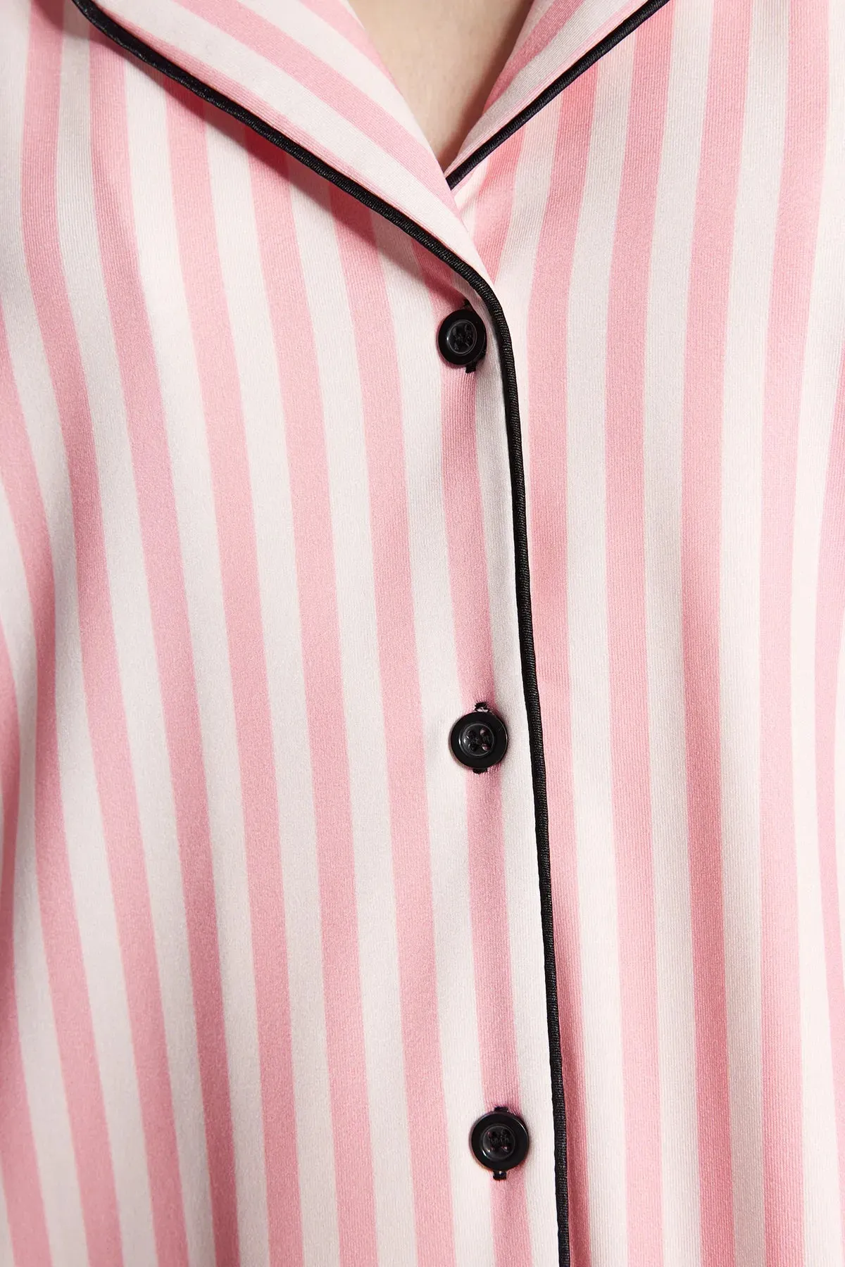 Pink Striped Patterned Polar Fleece Inside Shirt-Pants Knitted Pajama Set