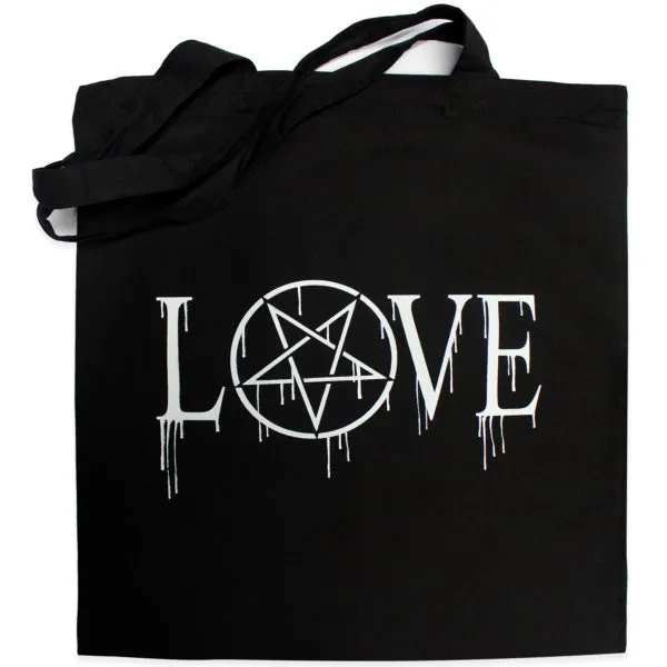 Pins & Bones Women's Pentagram Shirt And Love Star Cotton Tote Bag, Gothic Fashion, 2 Pack Combo